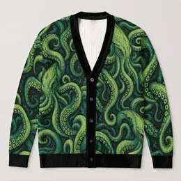 Neon Green Cosmic Tentacles for Bold Everyday Alternative Style All-over Print Knitted Cardigan