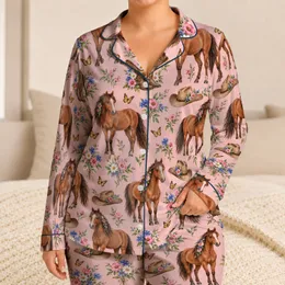 Chestnut Ponies and Wildflower Bouquets for Cozy Country Mornings and Relaxing Days Satin Pajamas Set