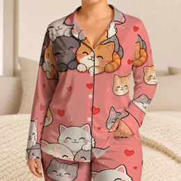 Five Cute Kawaii Cats for Cozy Bedtime Gifts for Cat Lovers and Relaxing Evenings Satin Pajamas Set
