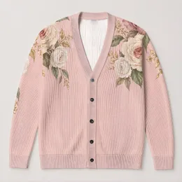 Blush Rose And Wildflower Sprigs For Soft Everyday Style And Youthful Spring Outfits All-over Print Knitted Cardigan