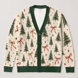 Evergreen Trees and Rustic Bows for Cozy Christmas Gatherings and Holiday Gift Giving All-over Print Knitted Cardigan