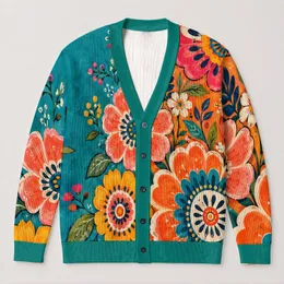 Bohemian Floral Medallions for Colorful Everyday Layering and Relaxed Weekend Style All-over Print Knitted Cardigan
