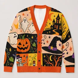 Black Cat And Haunted House Halloween Fall Style For Spooky October Celebrations Women All-over Print Knitted Cardigan