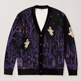 Halloween Ghosts and Pumpkins for Spooky Season and Autumn Nights All-over Print Knitted Cardigan