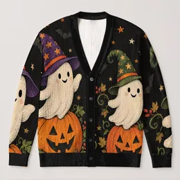 Cute Ghosts And Jack O Lanterns For Spooky Halloween Fall Celebrations All-over Print Knitted Cardigan