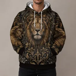 Golden Lion and Botanical Flourishes for Bold Everyday Wear and Vintage Animal Style All-over Print Hoodie (Lightweight)