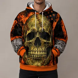 Orange Flame Skull and Star Field for Biker Rides and Rugged Casual Wear for Men All-over Print Hoodie (Lightweight)