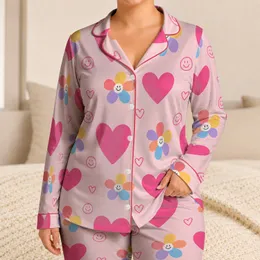 Blush Pink Hearts And Floral Bedtime Gift For Kids And Cozy Lounge Nights At Home Satin Pajamas Set