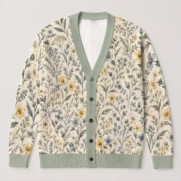 Pastel Meadow Flowers for Relaxed Everyday Layering and Cottagecore Weekend Style All-over Print Knitted Cardigan