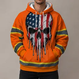 Orange Workwear Skull And Reflective Stripe Look For Bold Everyday Streetwear Style All-over Print Hoodie (Lightweight)