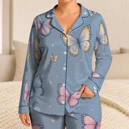 Butterfly Motif Comfort For Cozy Winter Evenings At Home, Soft Pastels For Girls Satin Pajamas Set