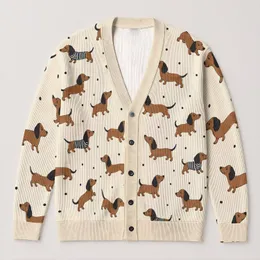 Playful Dachshund Puppy Motifs For Cozy Winter Lounging And Everyday Home Comfort All-over Print Knitted Cardigan