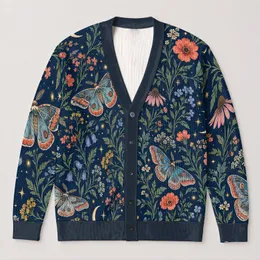 Moonlit Moths and Wildflowers for Bohemian Everyday Layering, Nature Loving Women All-over Print Knitted Cardigan