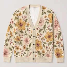 Watercolor Floral Blooms For Relaxed Everyday Layering Women's Spring Summer Style All-over Print Knitted Cardigan