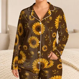 Sunflower Bloom Sleepwear for Cozy Nights, Weekend Lounging, and Gift Giving for Women Satin Pajamas Set