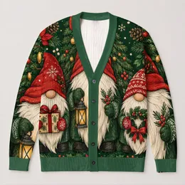 Christmas Gnome Trio With Festive Tree Details For Cozy Holiday Gatherings All-over Print Knitted Cardigan