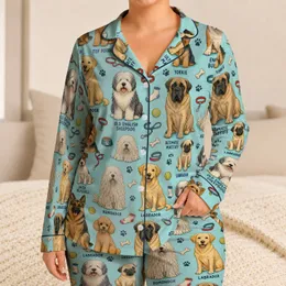 Aqua Dog Breed Collage Gift for Dog Lovers, Casual Comfort for Daily Wear Set Satin Pajamas Set