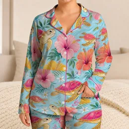 Sea Turtle And Hibiscus Tropical Resort Style For Beach Getaways, Women & Men Outfit Satin Pajamas Set