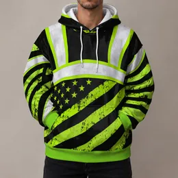 Distressed Lime Flag Stripes for Rugged Outdoor Workwear and Everyday Utility Style All-over Print Hoodie (Lightweight)