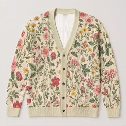 Botanical Wildflower Motifs for Relaxed Everyday Layering, Weekends, and Garden Walks All-over Print Knitted Cardigan