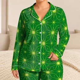 Emerald Green Starburst Geo Lounge Wear For Relaxed Summer Evenings And Travel Days Satin Pajamas Set