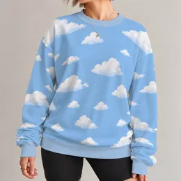 Soft White Cloud Motifs for Dreamy Everyday Outings and Relaxed Casual Wear All-over Print Knitted Sweater