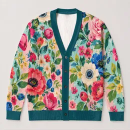 Colorful Floral Blooms for Relaxed Everyday Layering and Daily Commuting Women’s Style All-over Print Knitted Cardigan