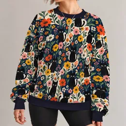 Black Cats Among Colorful Wildflowers for Whimsical Everyday Style and Cat Lovers All-over Print Knitted Sweater