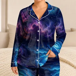 Cosmic Nebula Tones for Cozy Nights and Gift Giving, Soft Gift for Women and Men Satin Pajamas Set