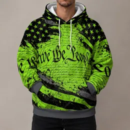 Neon Green Flag and Constitution Motif for Patriotic Workwear and Outdoor Weekends All-over Print Hoodie (Lightweight)