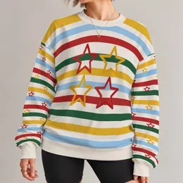Colorful Star and Stripe Motif for Vintage Casual Outings and Holiday Style All-over Print Knitted Sweater