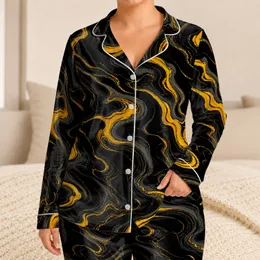 Golden Marble Flow for Cozy Nights, Lounge Days, and Relaxed Home Moments, Women Satin Pajamas Set