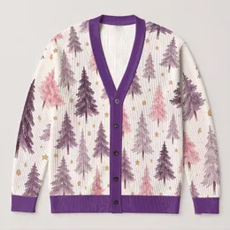 Pastel Watercolor Evergreen Trees And Gold Stars For Cozy Holiday Gatherings Women All-over Print Knitted Cardigan