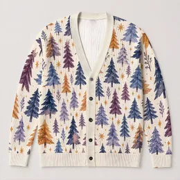 Watercolor Evergreen Trees For Cozy Winter Outings And Casual Everyday Layering For Women All-over Print Knitted Cardigan
