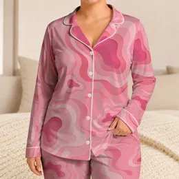 Bubblegum Pink Wave Motifs for Cozy Home Nights and Giftable Women's Lounge Style Satin Pajamas Set