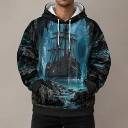 Pirate Shipwreck in Hidden Sea Cave for Dark Adventure Outings and Coastal Explorers All-over Print Hoodie (Lightweight)