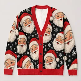 Santa Face Holiday Cheer for Festive Gatherings and Cozy Everyday Winter Layering All-over Print Knitted Cardigan