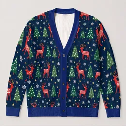 Reindeer Evergreen Holiday Motifs For Cozy Christmas Gatherings And Winter Weekends All-over Print Knitted Cardigan
