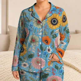 Vintage Botanical Floral Garden Motif for Relaxing Home Lounging and Weekend Getaways Satin Pajamas Set