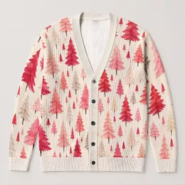 Pink And Red Evergreen Trees For Festive Winter Gatherings And Everyday Holiday Style All-over Print Knitted Cardigan
