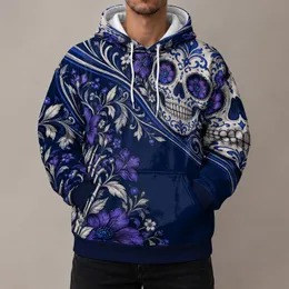 Navy Sugar Skull And Violet Florals For Day Of The Dead And Gothic Folk Art Fans All-over Print Hoodie (Lightweight)