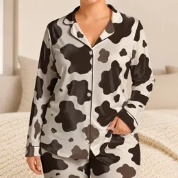 Espresso Cowhide Spots for Cozy Bedtime Lounging, Sleepovers, and Weekend Mornings Satin Pajamas Set