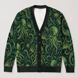 Cthulhu Tentacle Horror for Everyday Lovecraftian Layering and Casual Wear All-over Print Knitted Cardigan