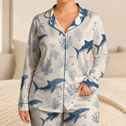 Whale Shark Ocean Motif for Relaxing Coastal Getaways and Everyday Lounging for Women Satin Pajamas Set