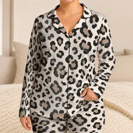 Ivory Leopard Spots for Cozy Bedtime Lounging, Chic Women's Nighttime Comfort at Home Satin Pajamas Set