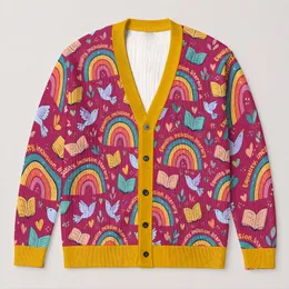 Rainbow Books, Birds and Literacy Equality for Inclusive School Days and Reading Clubs All-over Print Knitted Cardigan