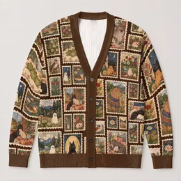 Whimsical Capybara and Cat Postage Stamps for Cozy Everyday Layering All-over Print Knitted Cardigan