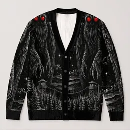 Mothman Forest Watchtower Night Scene for Gothic Everyday Layering All-over Print Knitted Cardigan