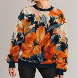 Abstract Orange Flowers And Navy Brushstrokes For Autumn Everyday Style All-over Print Knitted Sweater