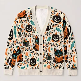Black Cat And Jack O Lantern Halloween Reads For Cozy Autumn Evenings All-over Print Knitted Cardigan